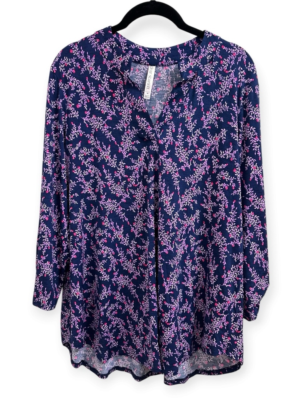 Navy Floral Vine Tunic Top with Pink Print